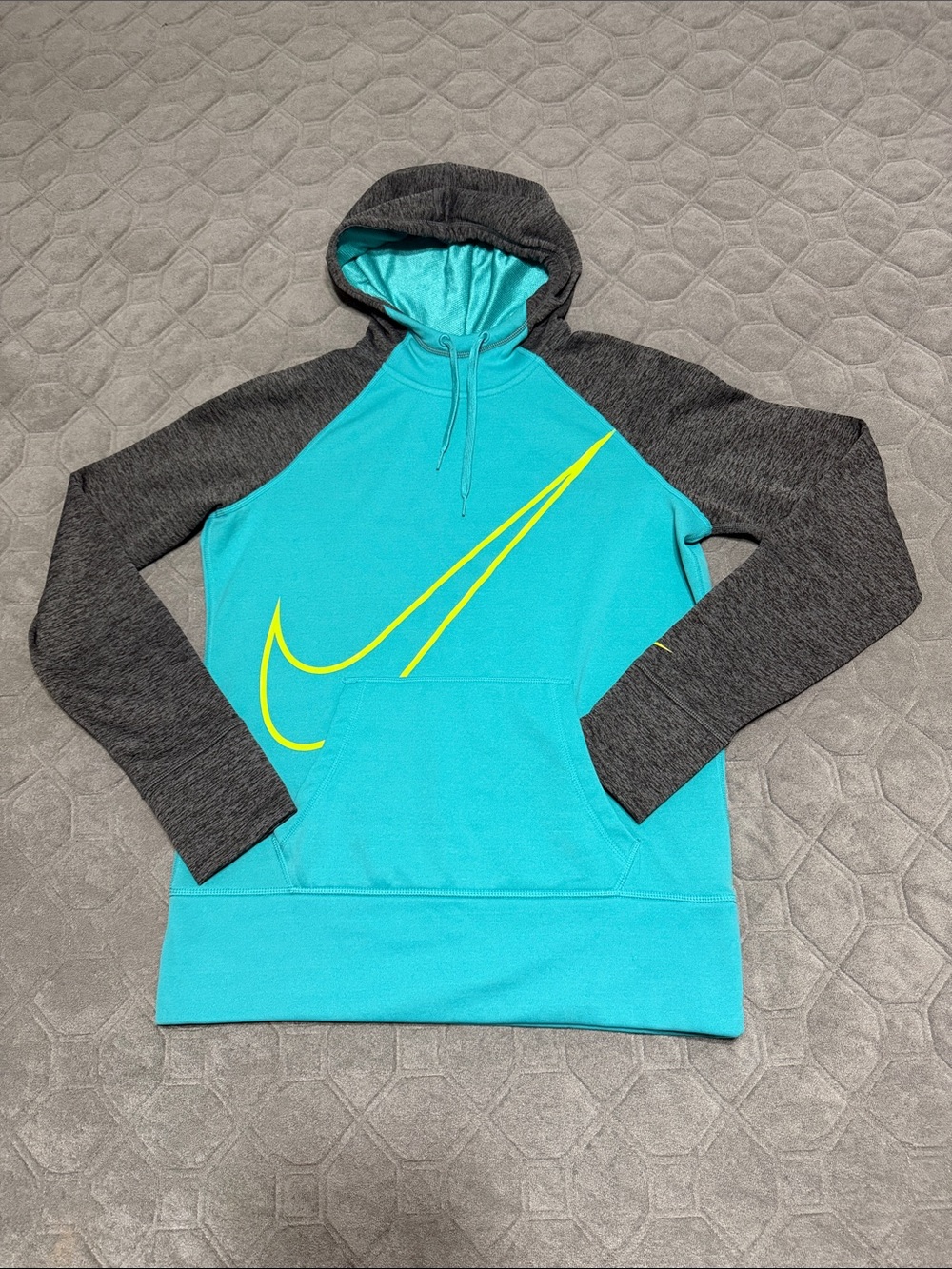 Nike Teal & Charcoal Hoodie with Neon Yellow Swoosh